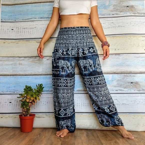 Unbranded Pants - Dark blue & white elephant harem pants